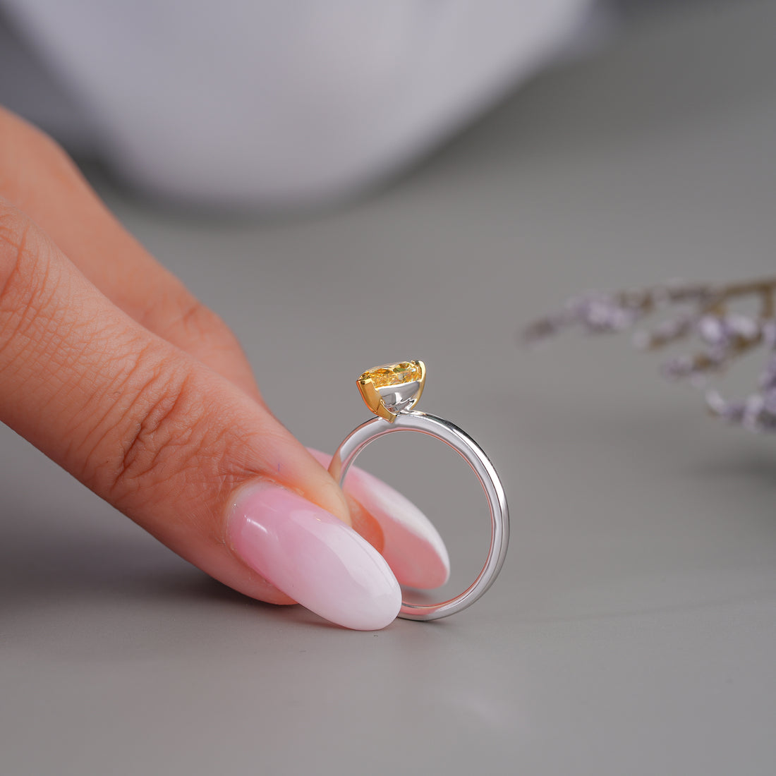 1.00 CT Fancy Yellow Pear Lab Grown Diamond Solitaire Teardrop Engagement Ring