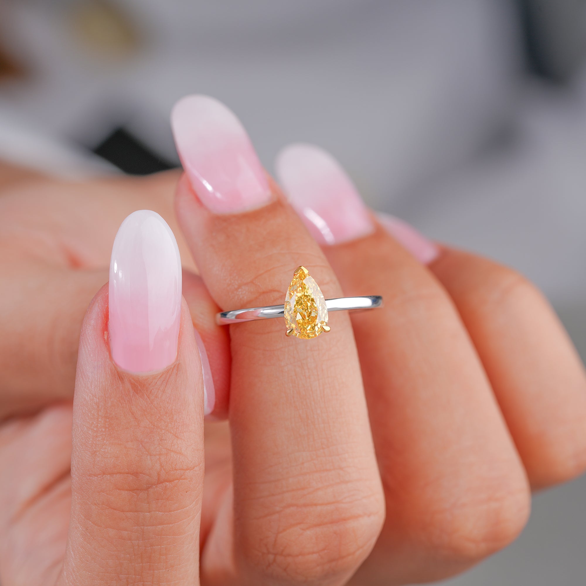 1.00 CT Fancy Yellow Pear Lab Grown Diamond Solitaire Teardrop Engagement Ring