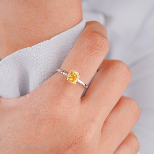 1.50 CT Cushion Fancy Yellow Lab Grown Diamond Solitaire Ring