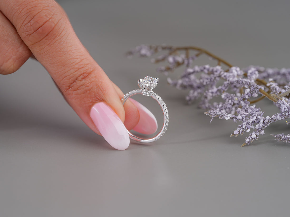 1.3 Ct Emerald Diamond Ring Petite Pave & Hidden Halo Engagement Ring