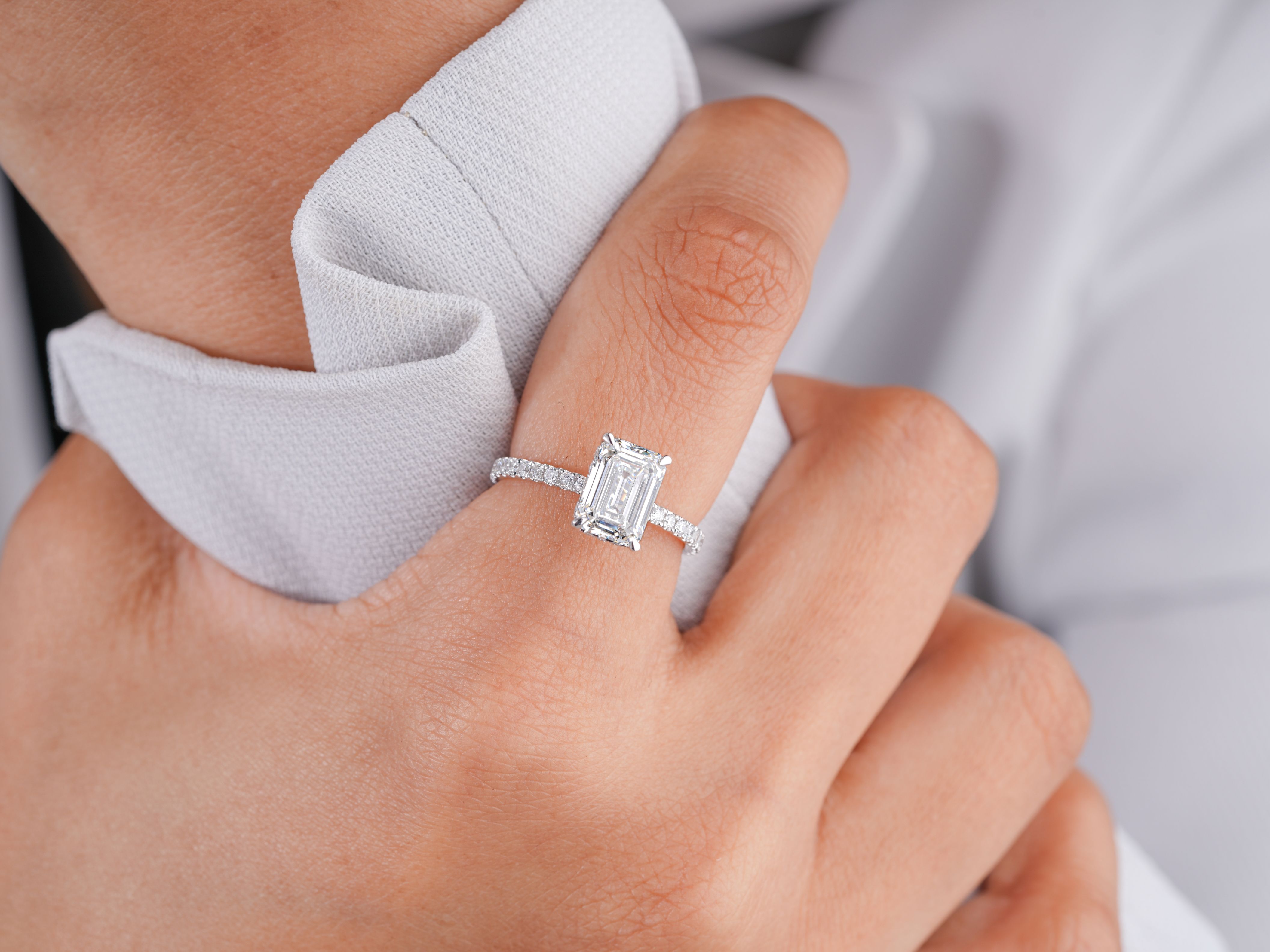 2 Ct Emerald Diamond Ring Petite Pave & Hidden Halo Engagement Ring