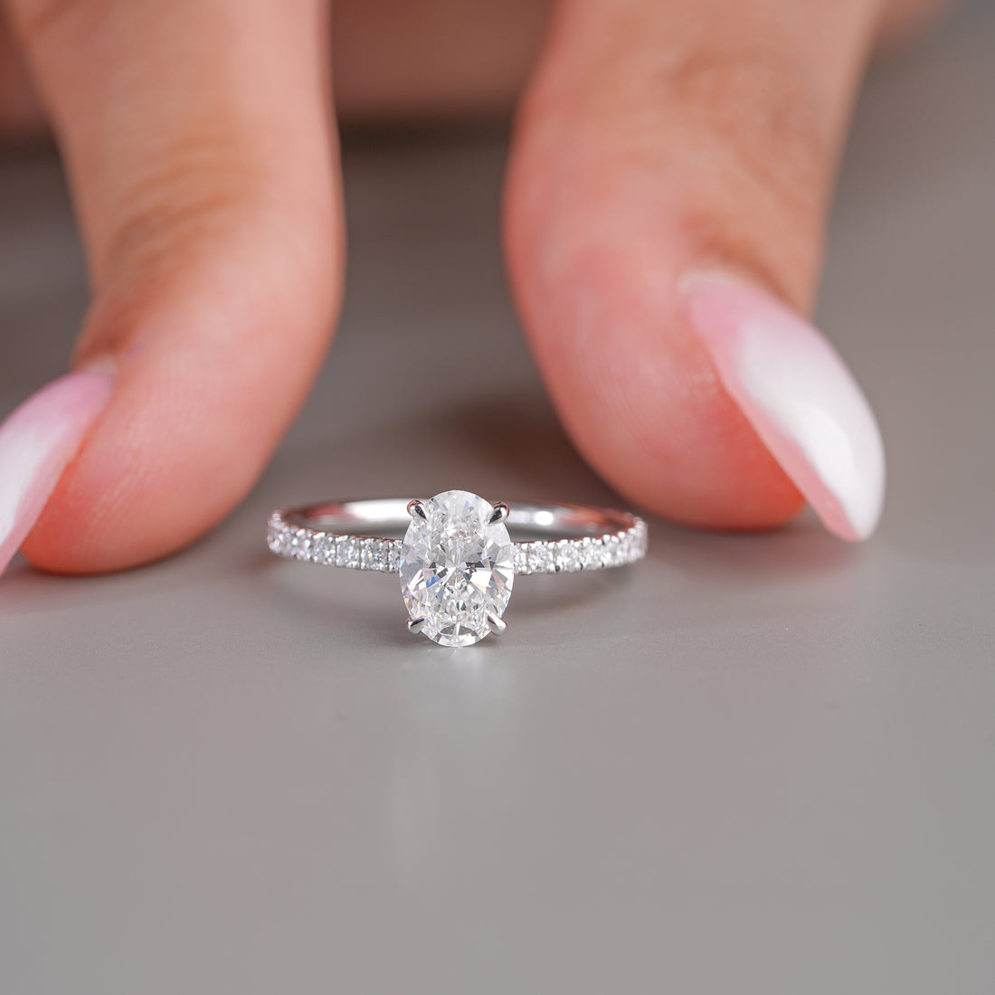 1.05 CT Oval Cut Lab Grown Diamond Hidden Halo Pave Engagement Ring