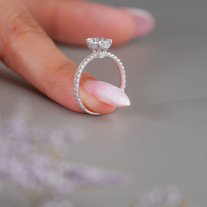1.00 CT Oval Cut Lab Grown Diamond Hidden Halo Pave Engagement Ring
