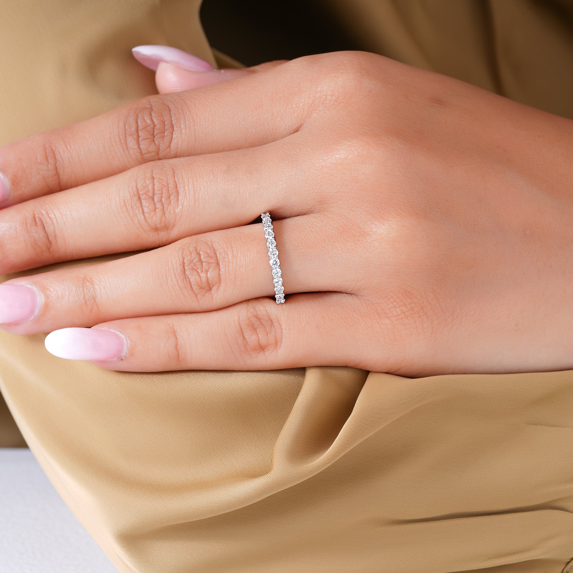 0.50 TCW Round Cut Lab Grown Diamond  Prong Set CVD Wedding band