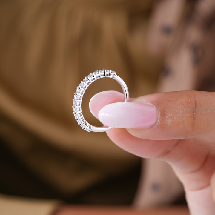 0.50 TCW Round Cut Lab Grown Diamond  Prong Set CVD Wedding band