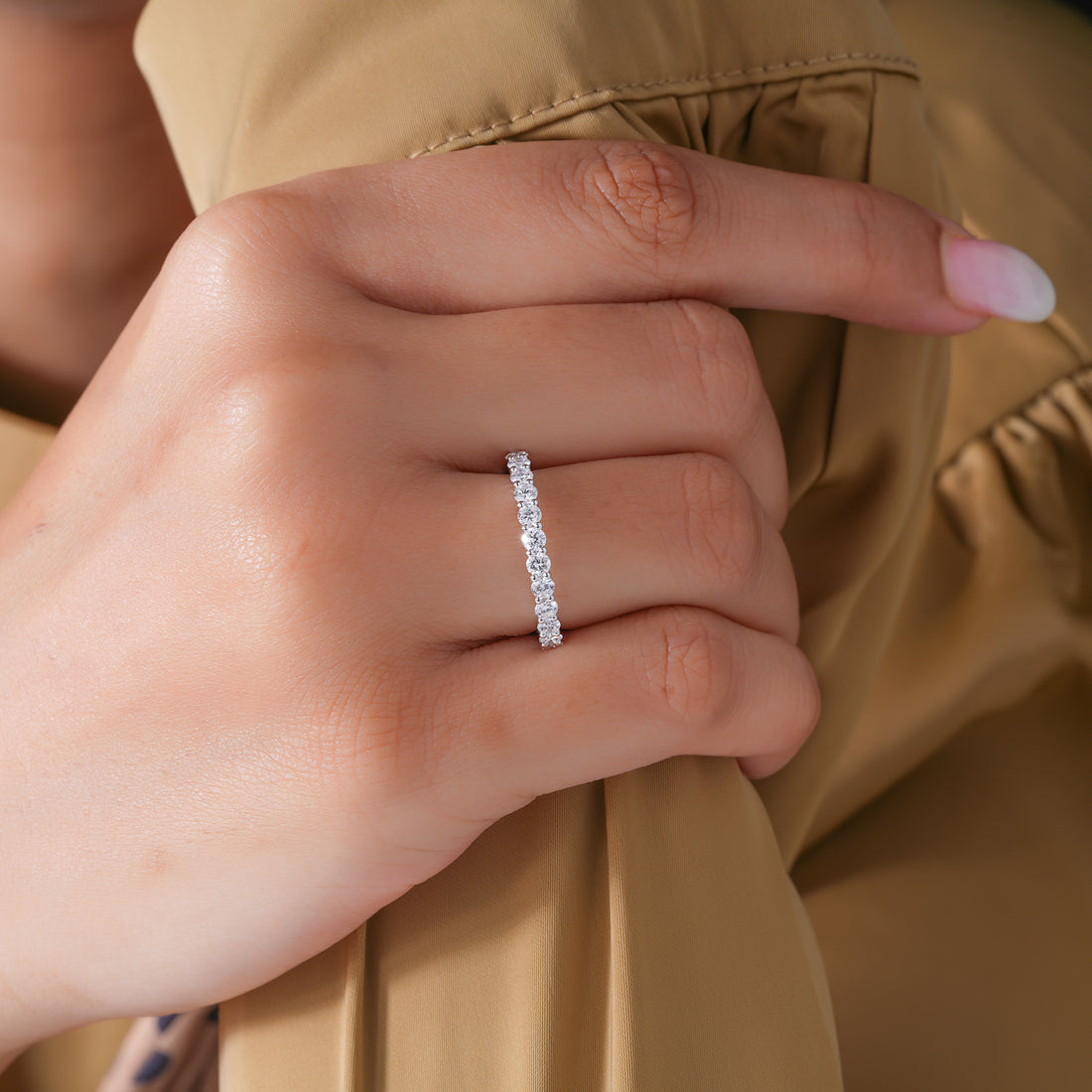 0.75 TCW Brilliant Round Cut Lab Grown Sparkly Stackable Wedding Band