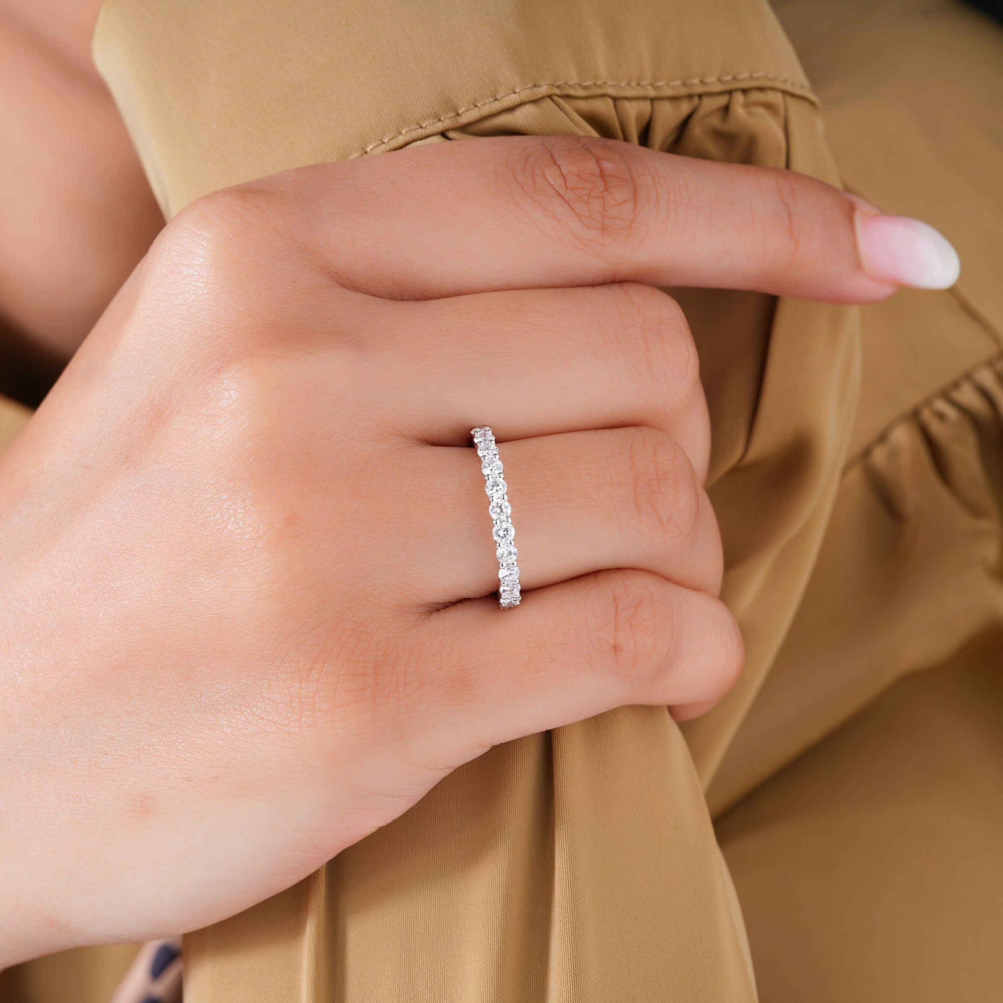 0.75 TCW Brilliant Round Cut Lab Grown Sparkly Stackable Wedding Band