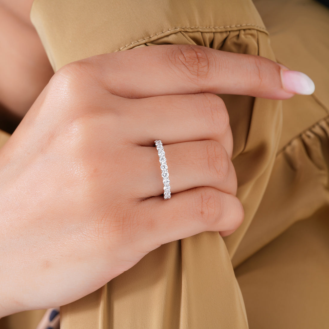 0.75 TCW Brilliant Round Cut Lab Grown Sparkly Stackable Wedding Band