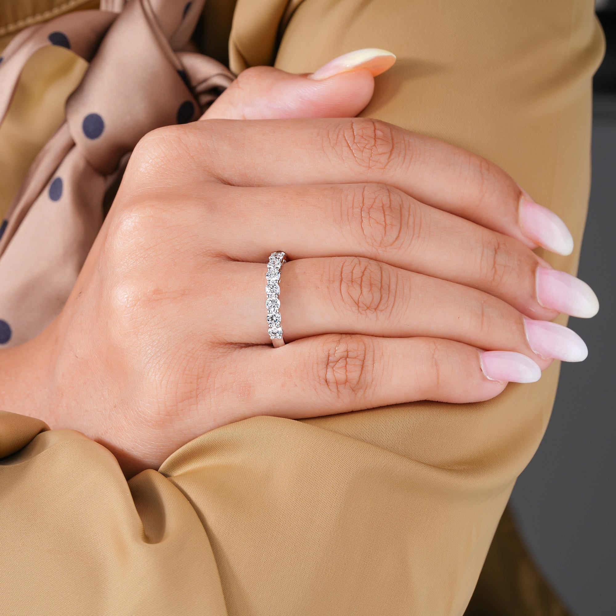 1.1 Ct Round Cut Lab Grown Half Eternity Gold Handmade Bridal Wedding Band