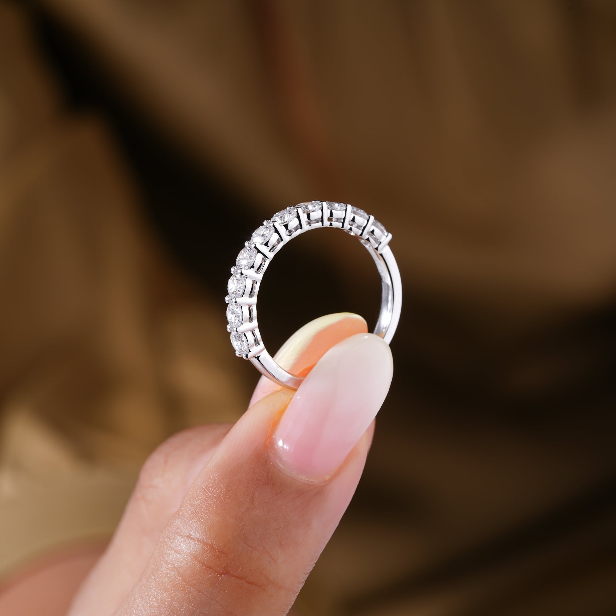 1.1 Ct Round Cut Lab Grown Half Eternity Gold Handmade Bridal Wedding Band