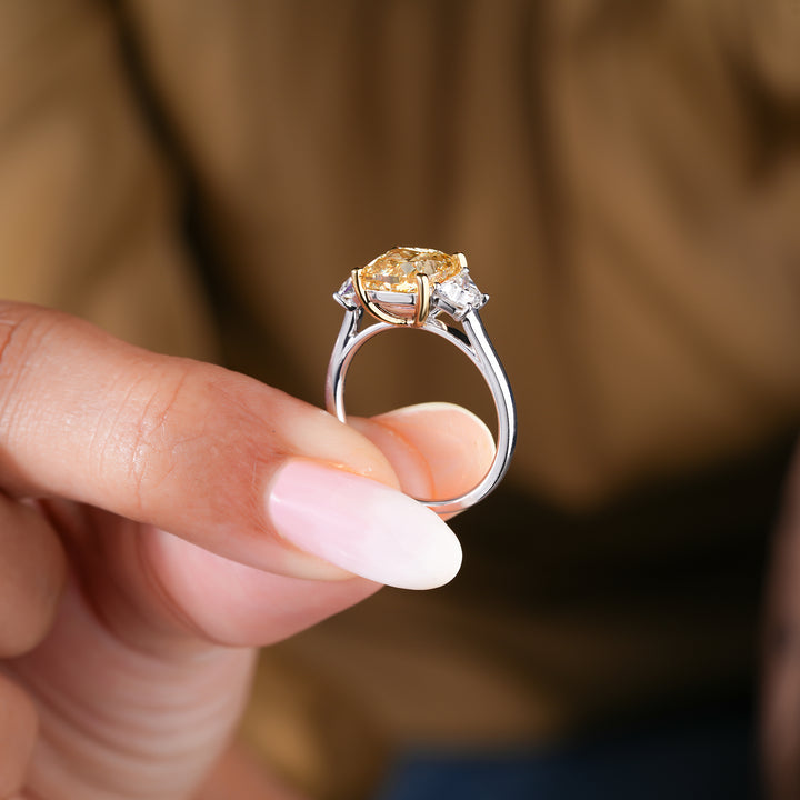 2.9 CT Cushion Cut Diamond Engagement Ring, solid Gold Lab Grown Three Stone Ring