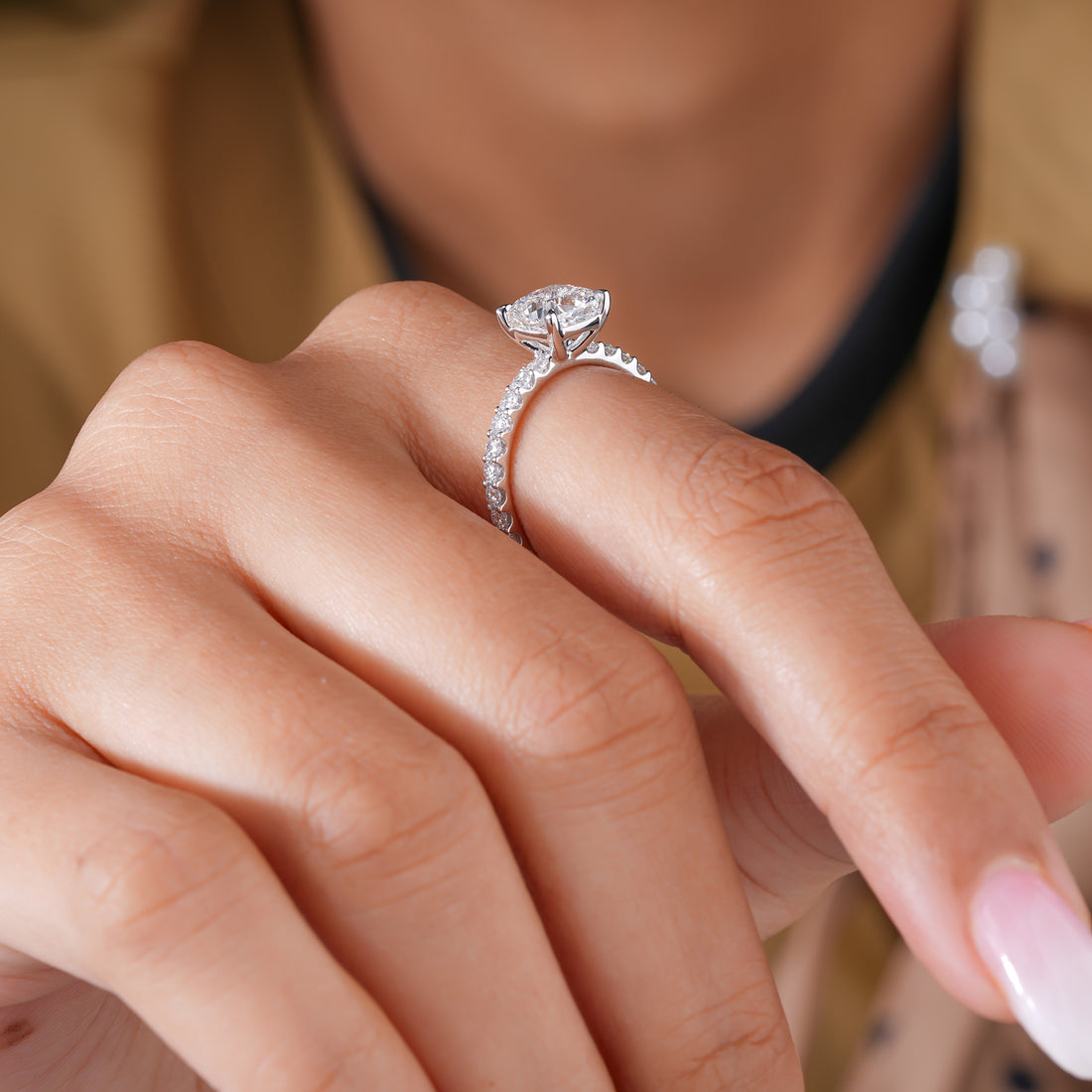 1.9 CT Cushion Cut Lab Grown Diamond Pave Engagement Ring