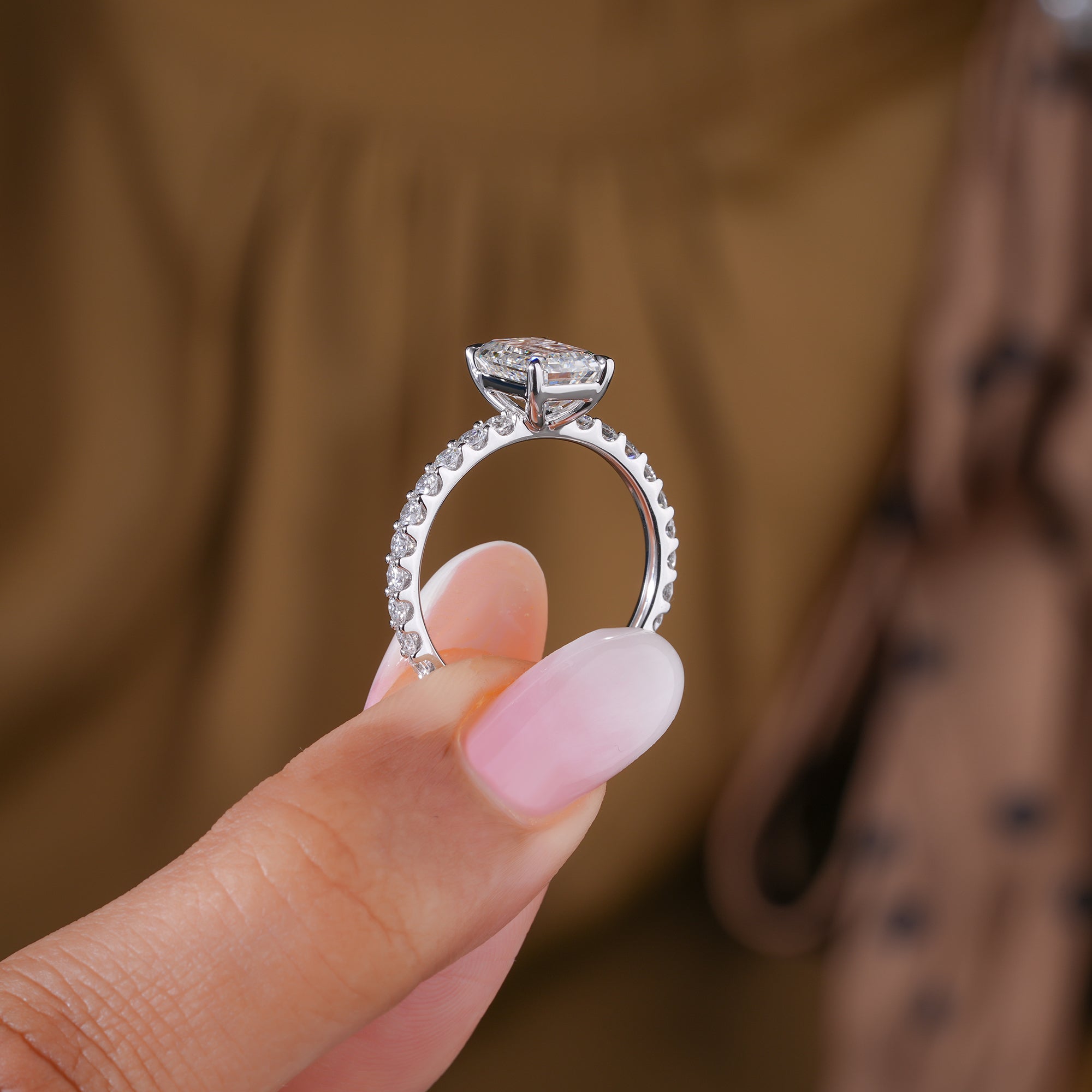 2.00 CT Emerald Cut Lab Grown Diamond Bold pave Engagement Ring