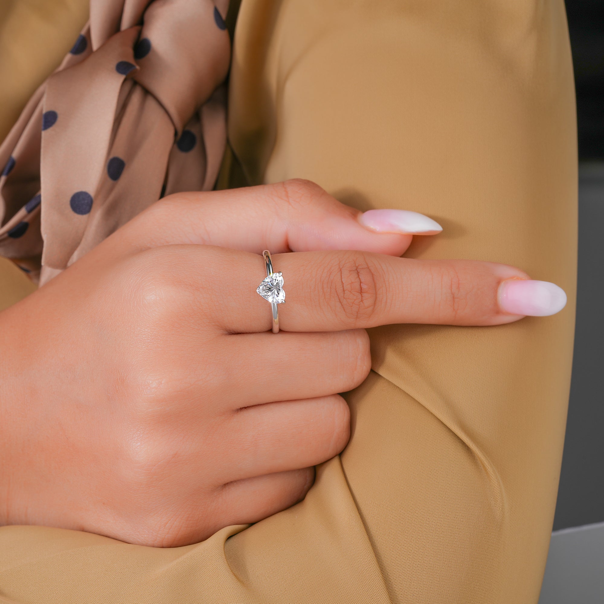 2 Ct Heart Shape Three Prong Set Conflict Free Diamond Solitaire Ring