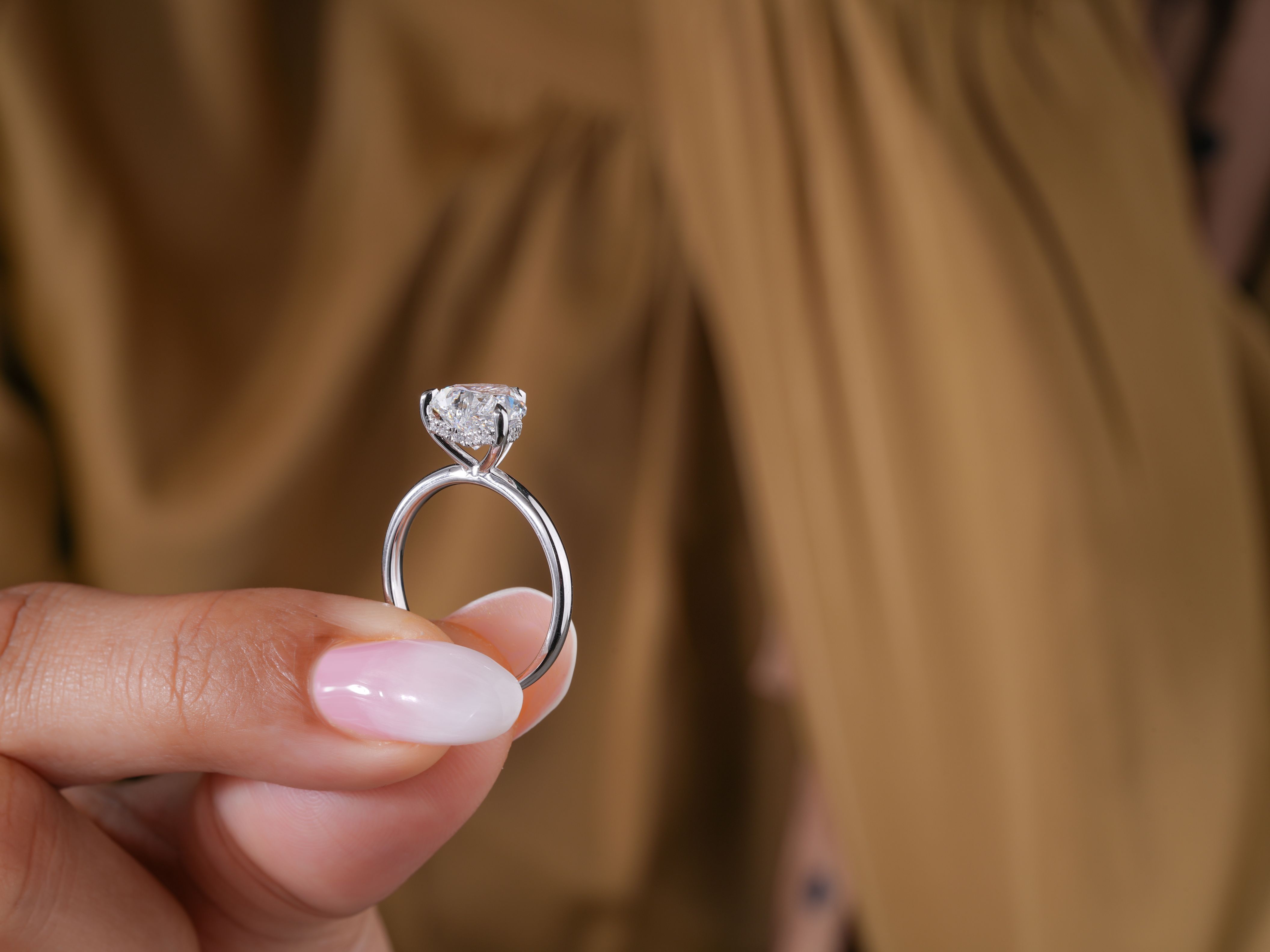 1.1 Ct Heart Shape Three Prong Set Conflict Free Diamond hidden halo Solitaire Ring