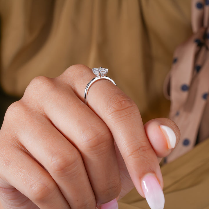 1.00 CT Emerald Cut Lab Grown Diamond Ring I Hidden Halo Engagement Ring