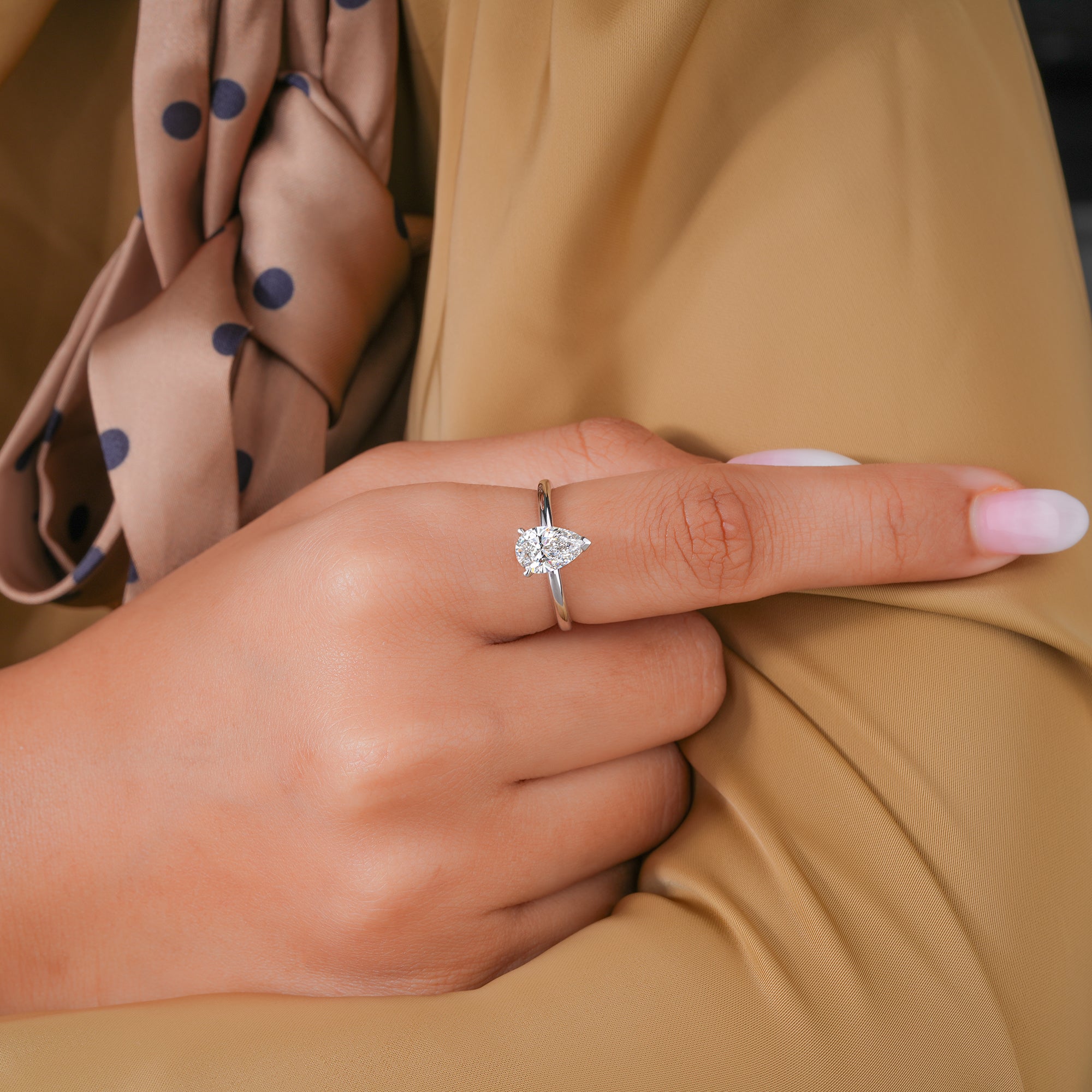 1.20 Ct IGI Certified Pear Shape Lab Grown Diamond Hidden Halo Engagement Ring