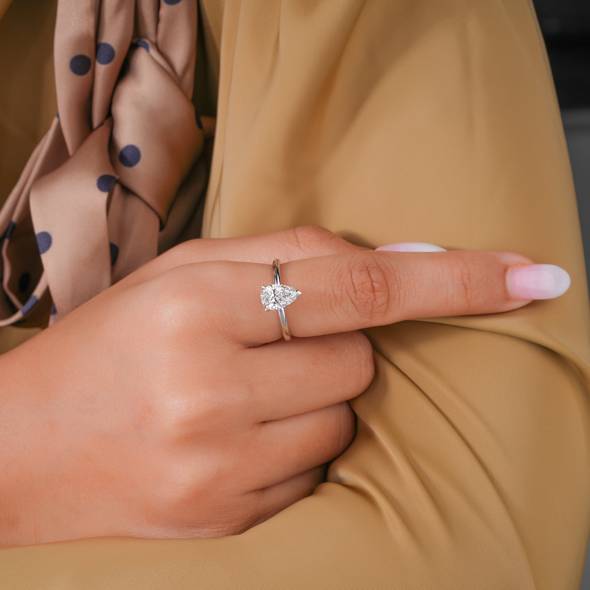 2 CT Pear shaped Diamond Hidden Halo v-prong Engagement Ring