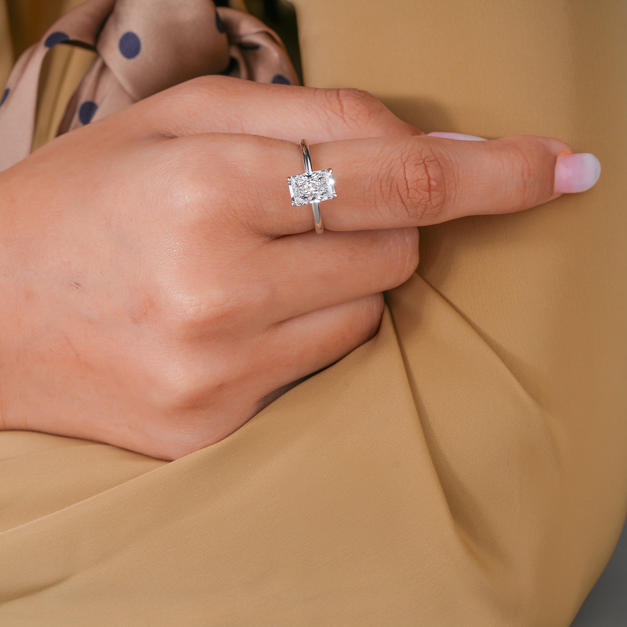 2.0 CT Radiant Cut Lab Grown Diamond Ring I Hidden Halo Engagement Ring