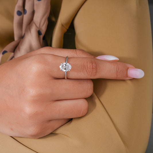 2.00 CT Oval Cut Diamond Engagement Ring I Oval Engagement Hidden Halo Ring