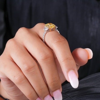5.00 Ct Yellow Oval Cut Lab Grown Diamond Trilogy Pave  Elite Luxury Engagement Ring