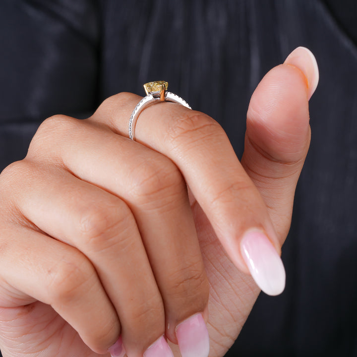 1.85 CT Pear Yellow Diamond Lab Grown Diamond Pave Set  Engagement Ring