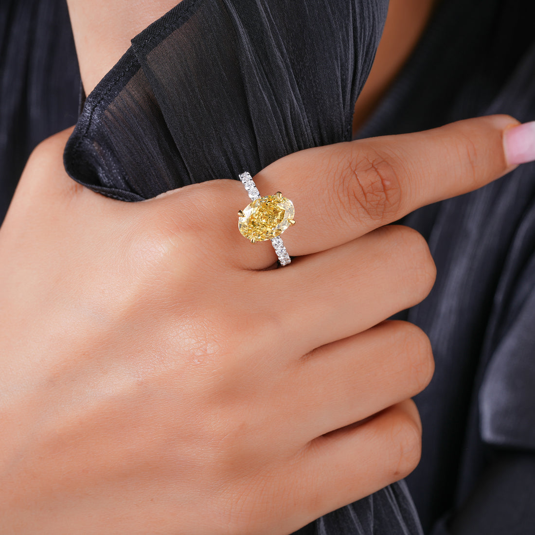 4.50 Ct Oval Cut Yellow Center Stone with Pave Diamond Ring