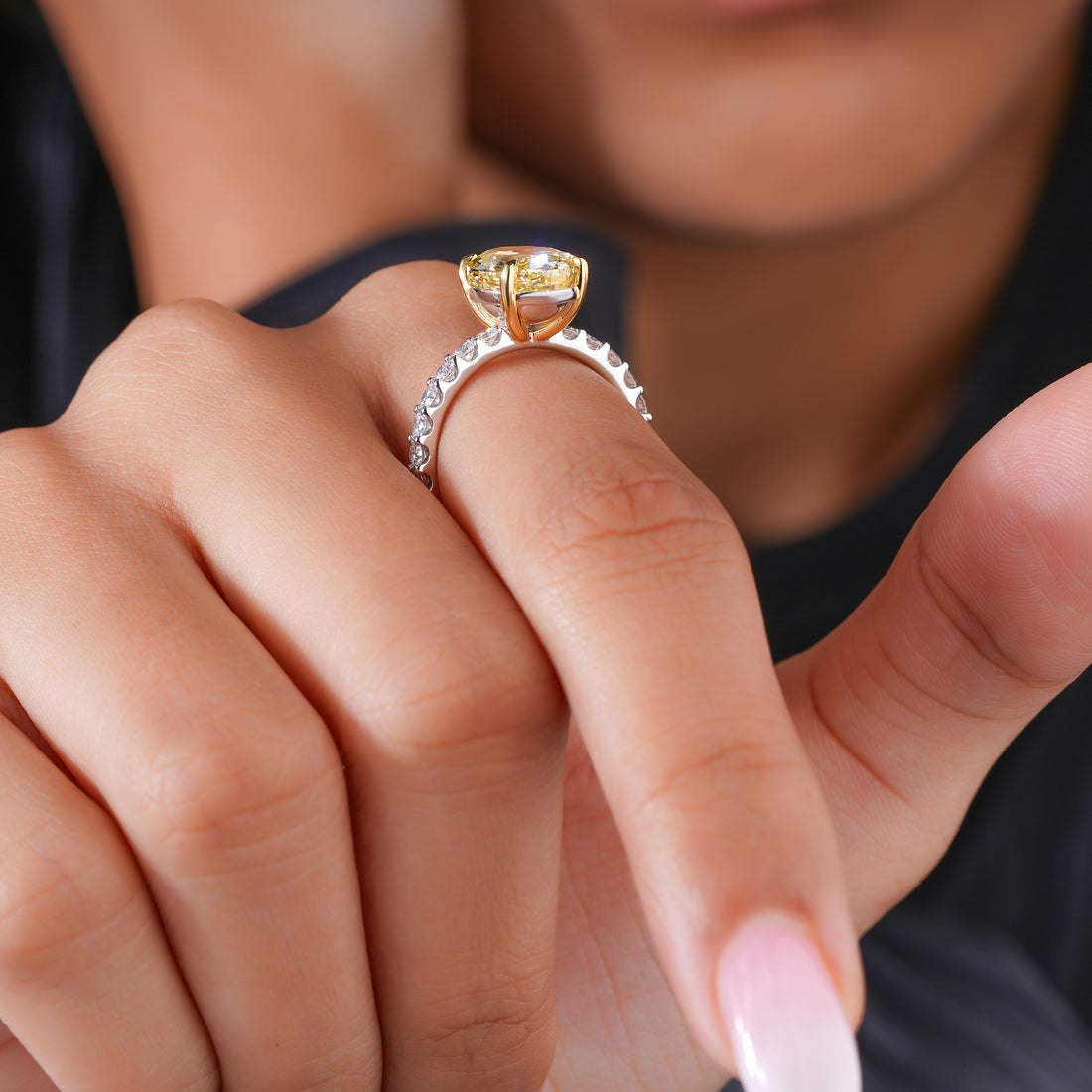 4.50 Ct Oval Cut Yellow Center Stone with Pave Diamond Ring