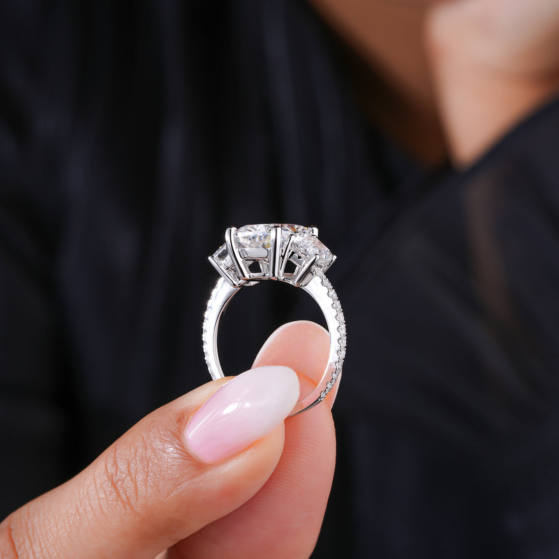 4.03 CT Radiant Cut Three Stone Lab Grown Engagement Ring I  Solid Gold Trapezoid Side Stone I Anniversary Wedding Gift For Girlfriend