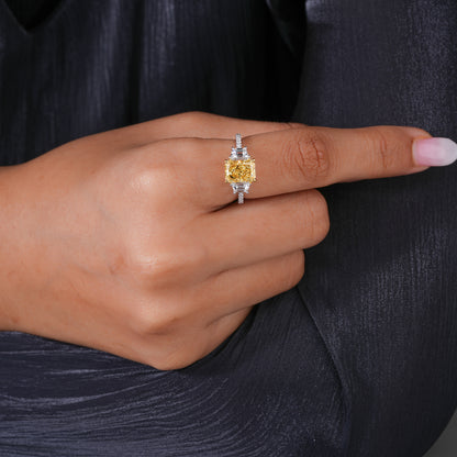 2.00 CT Yellow Radiant Cut Trapezoid Side Diamonds With Pave Engagement Ring