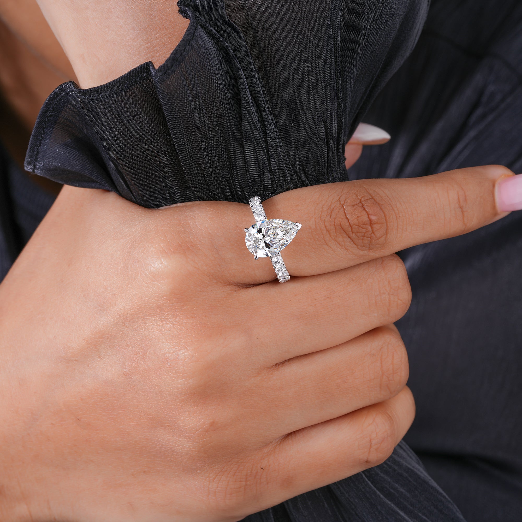 3.0 CT Pear Lab Grown Diamond Pave Style Engagement Ring