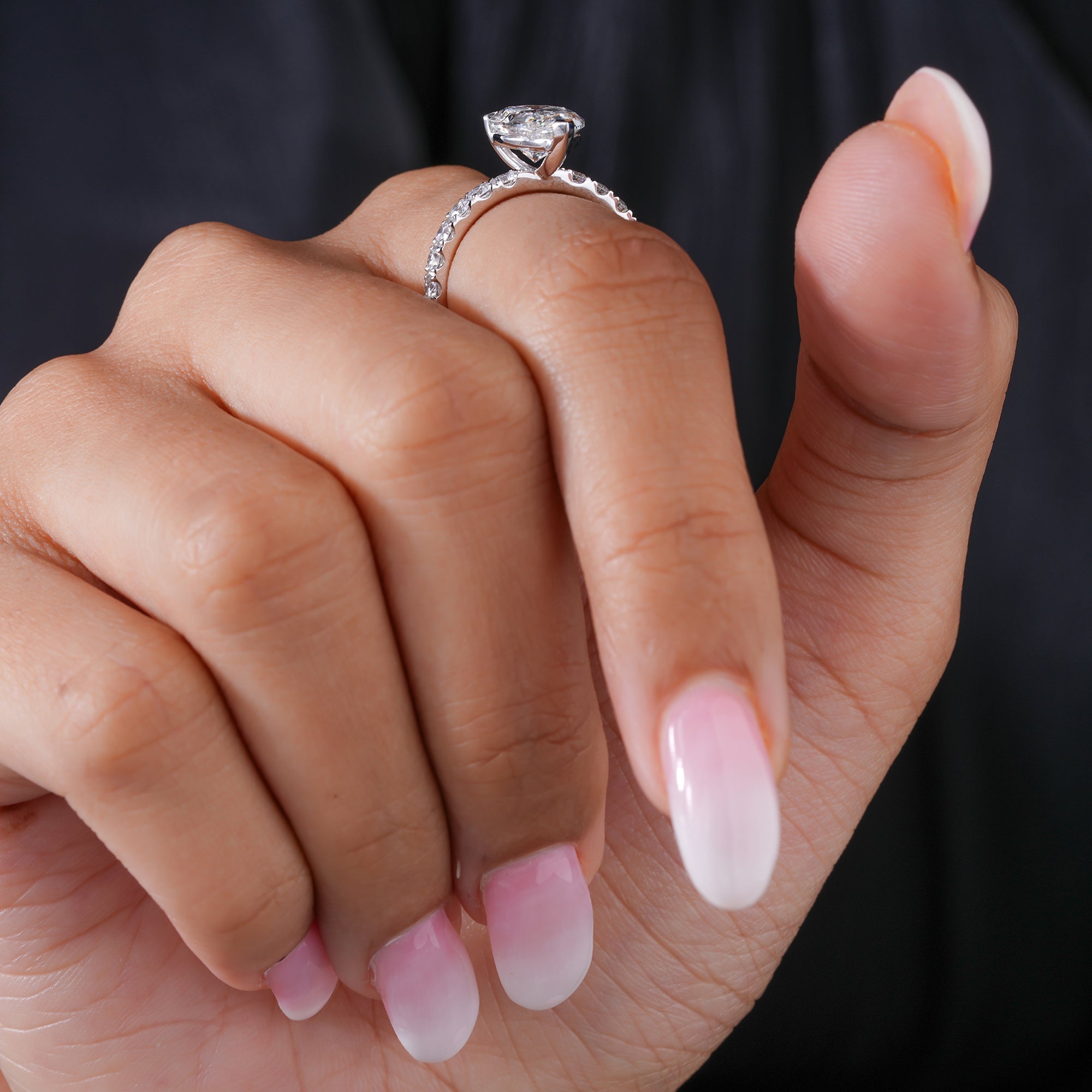 3.0 CT Pear Lab Grown Diamond Pave Style Engagement Ring