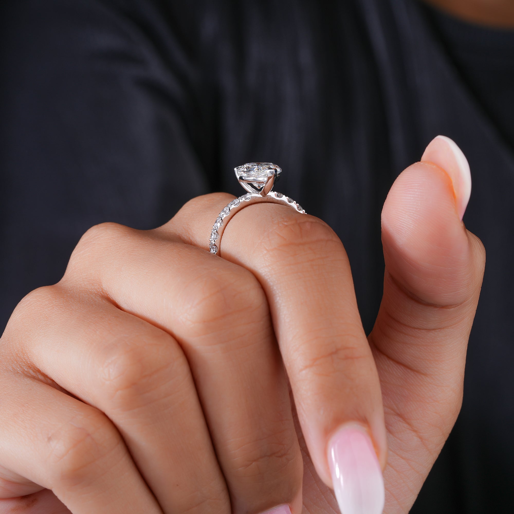 3.0 CT Pear Lab Grown Diamond Pave Style Engagement Ring