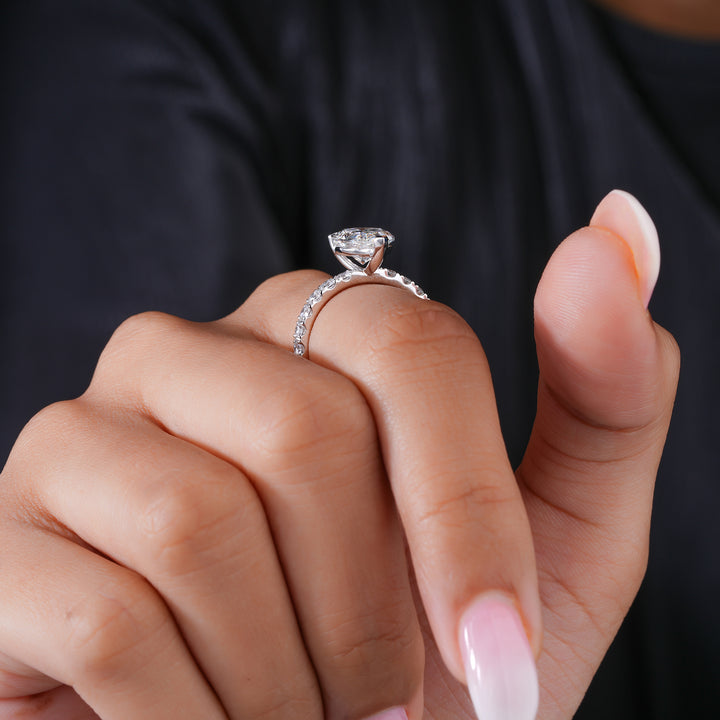 3.0 CT Pear Lab Grown Diamond Pave Style Engagement Ring