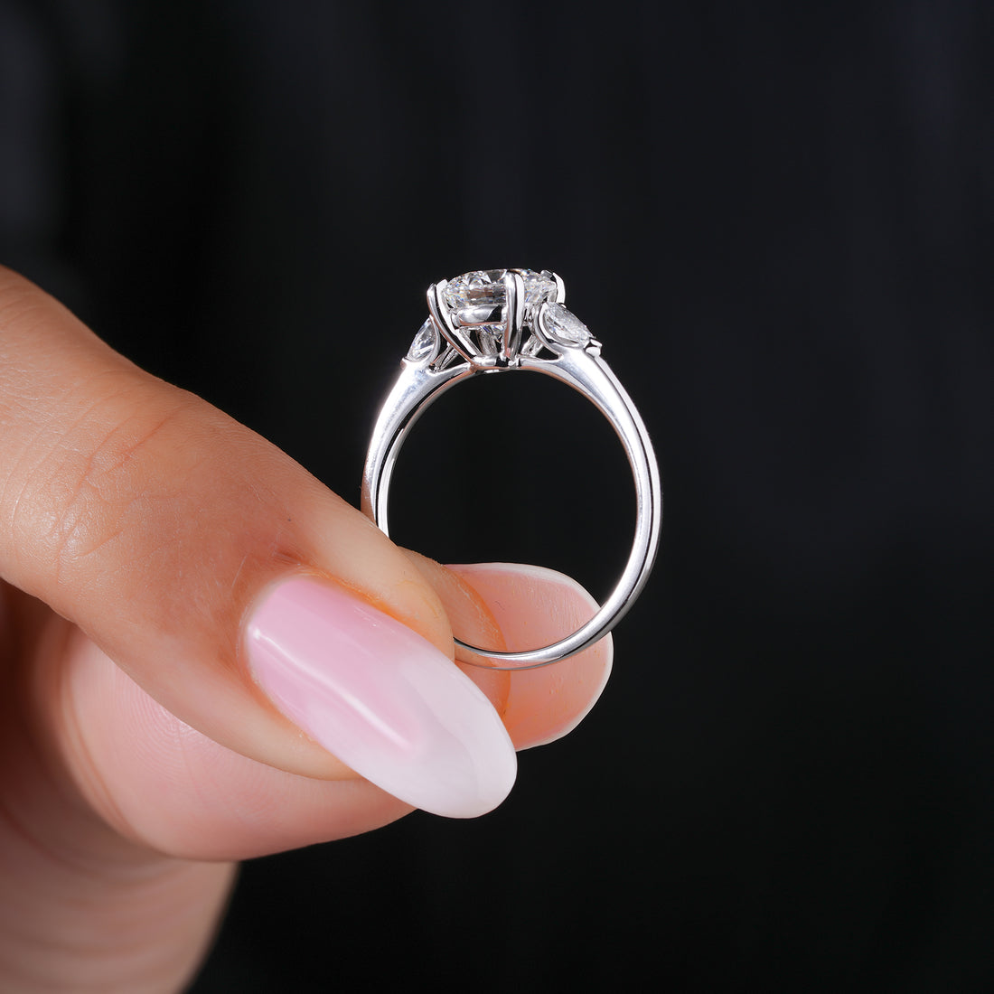 1.00 CT Round Diamond Three-Stone Ring with Pear Side Stones