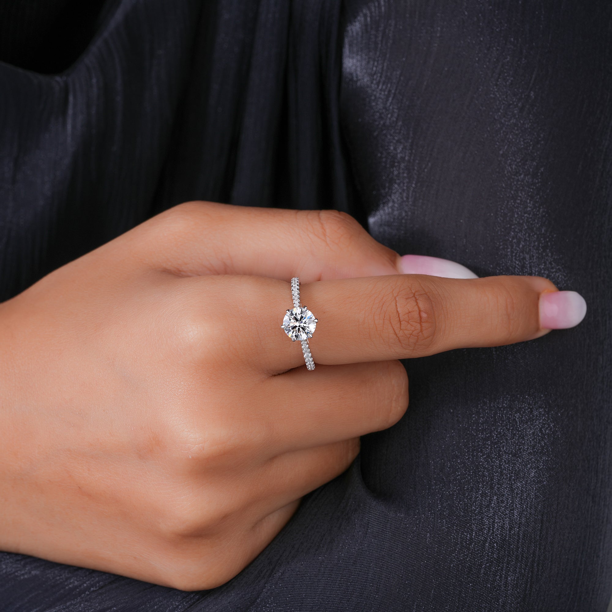 1.3 CT Round Lab Grown Diamond Solitaire with Pave Band