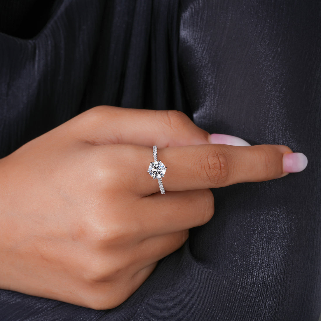 1.3 CT Round Lab Grown Diamond Solitaire with Pave Band