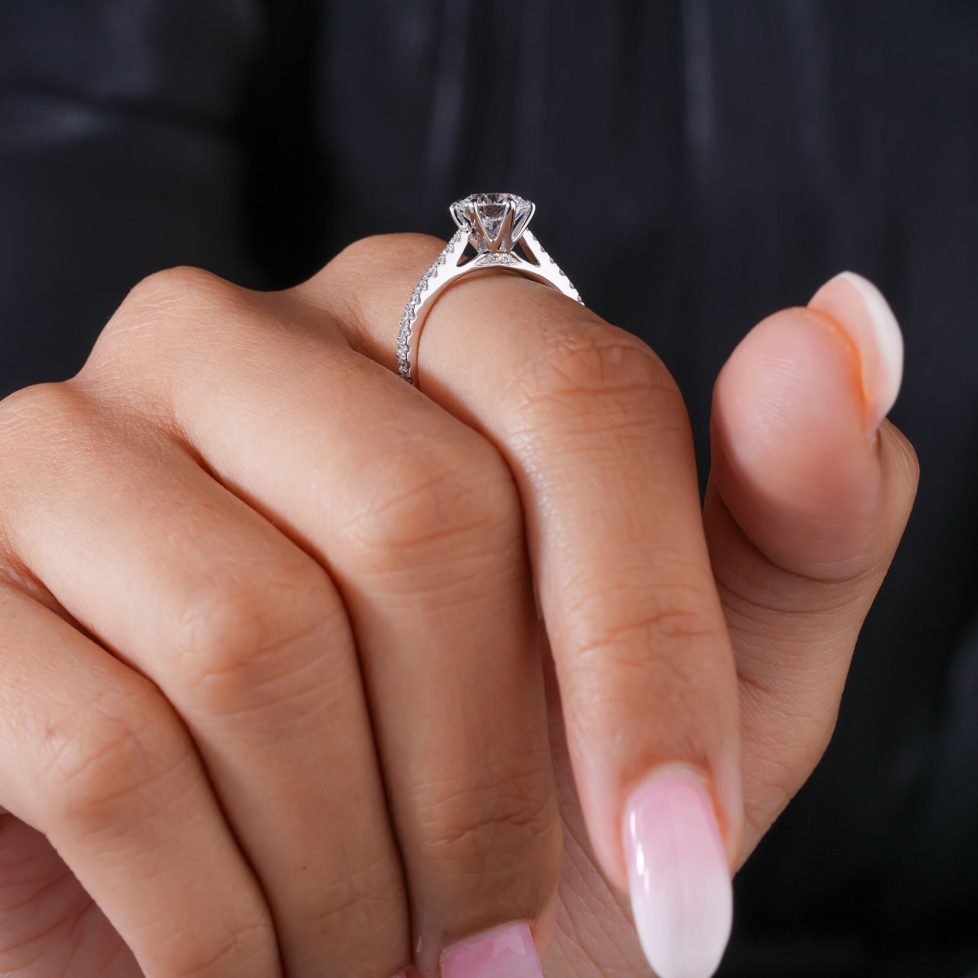 1.3 CT Round Lab Grown Diamond Solitaire with Pave Band