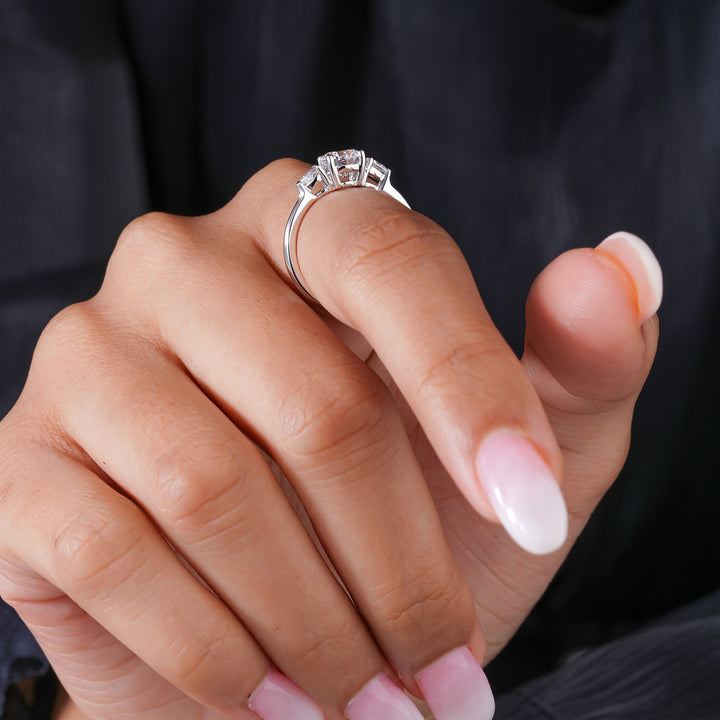 1.00 CT Round Diamond Three-Stone Ring with Pear Side Stones
