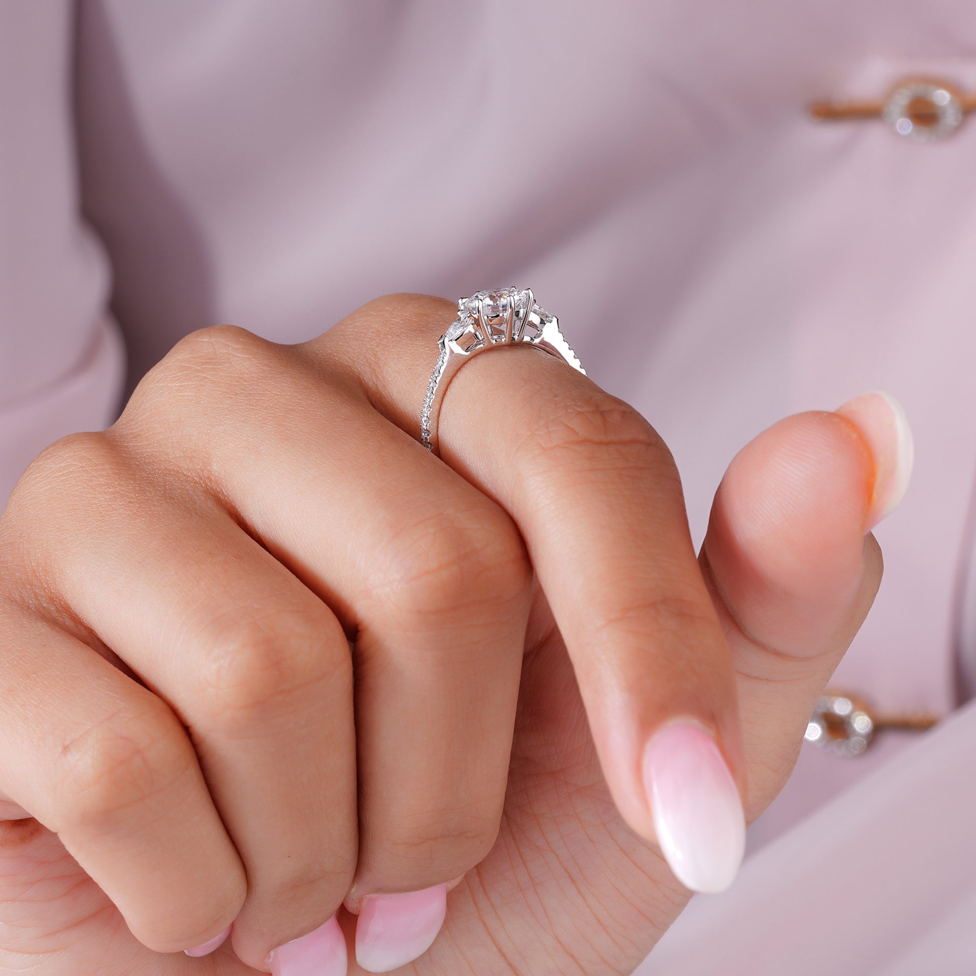 1.00 CT Round Cut Diamond Pave Set Engagement Ring