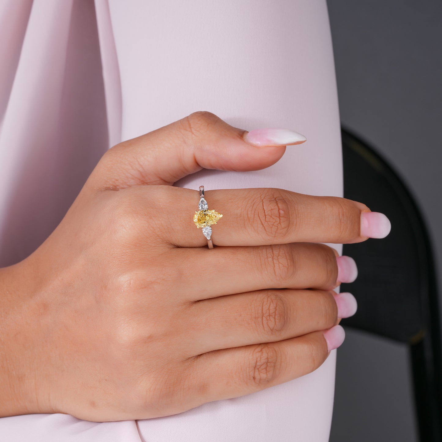 1.50 CT Yellow Pear Lab Grown Diamond Engagement Ring