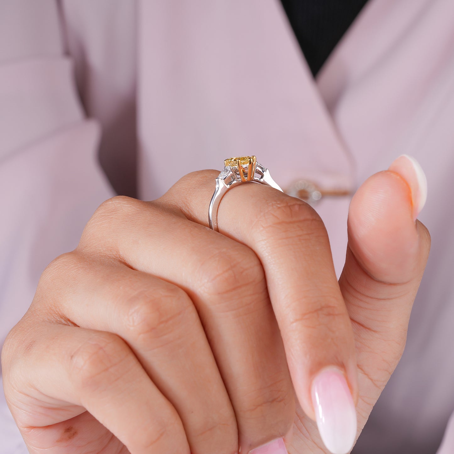 1.50 CT Yellow Pear Lab Grown Diamond Engagement Ring