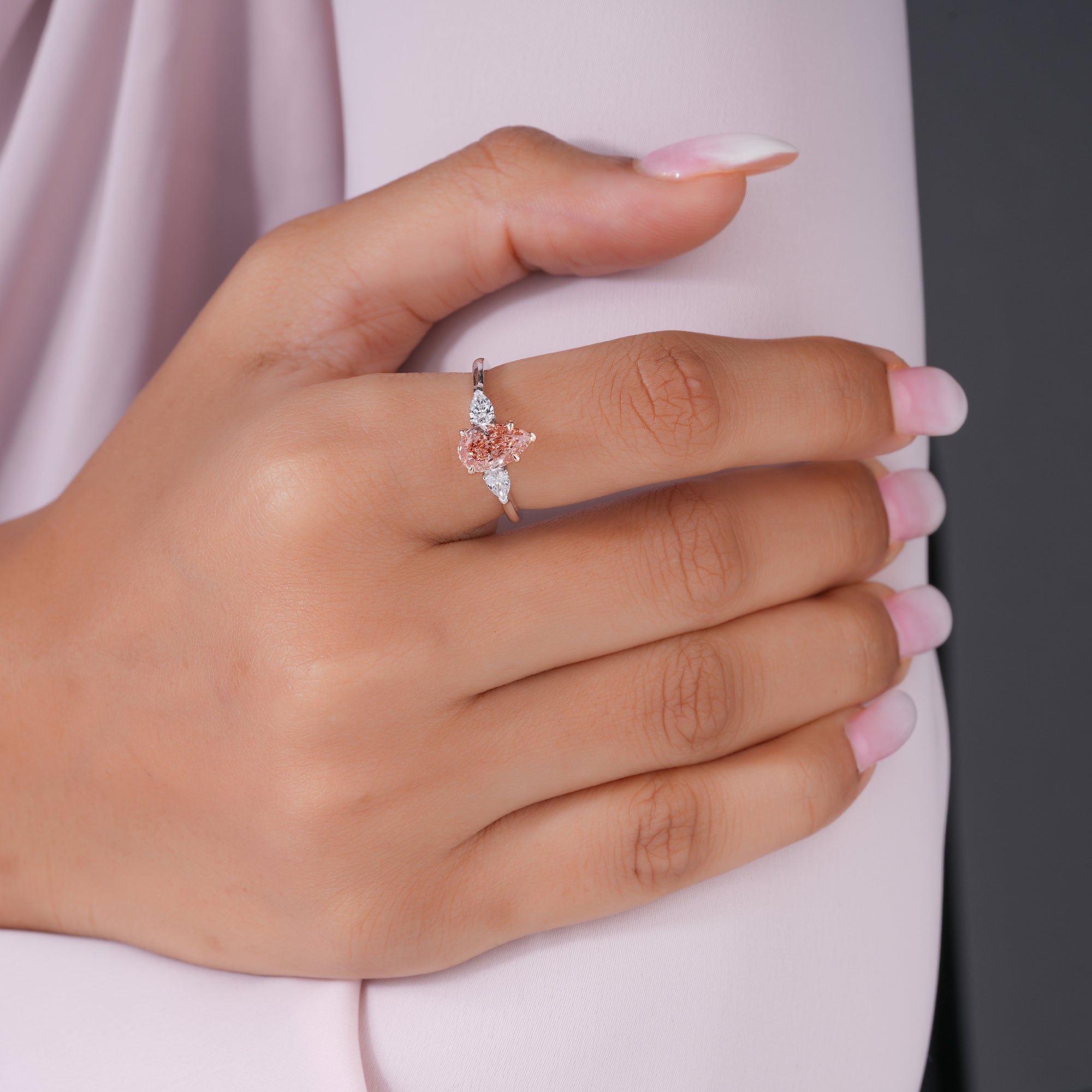 1.20 CT Pink Pear Trilogy Engagement Ring