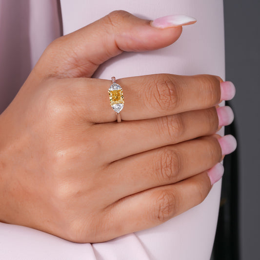 1.50 CT Yellow Radiant Cut ,Trillion-cut Side Stone Solid Gold Engagement Ring