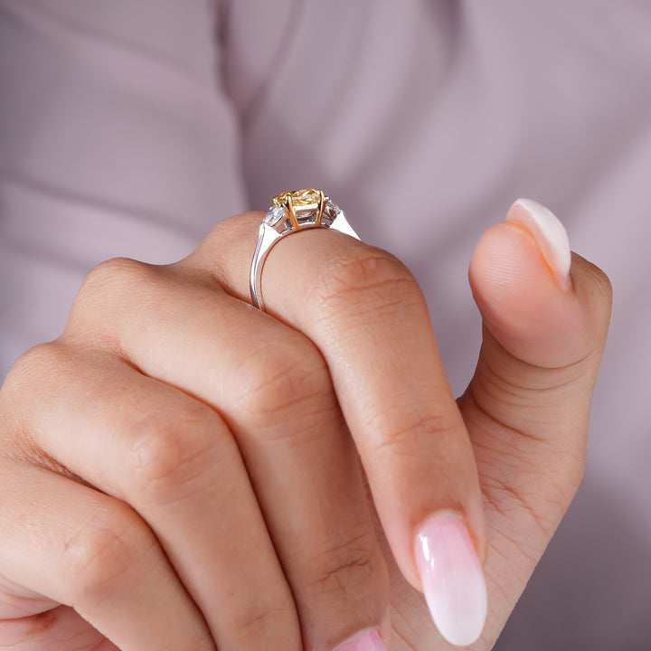 1.30 CT Yellow Radiant Cut ,Trillion-cut Side Stone Solid Gold Engagement Ring