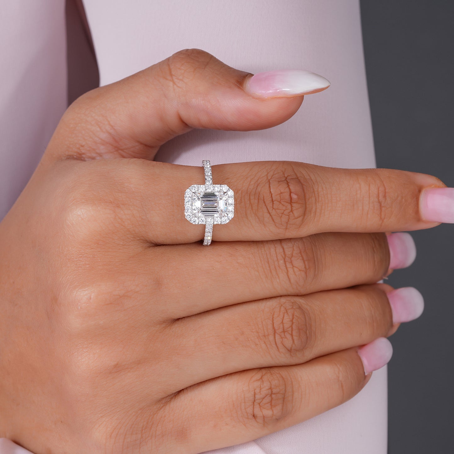 1.50 Emerald Cut , Halo & Pave Engagement Ring