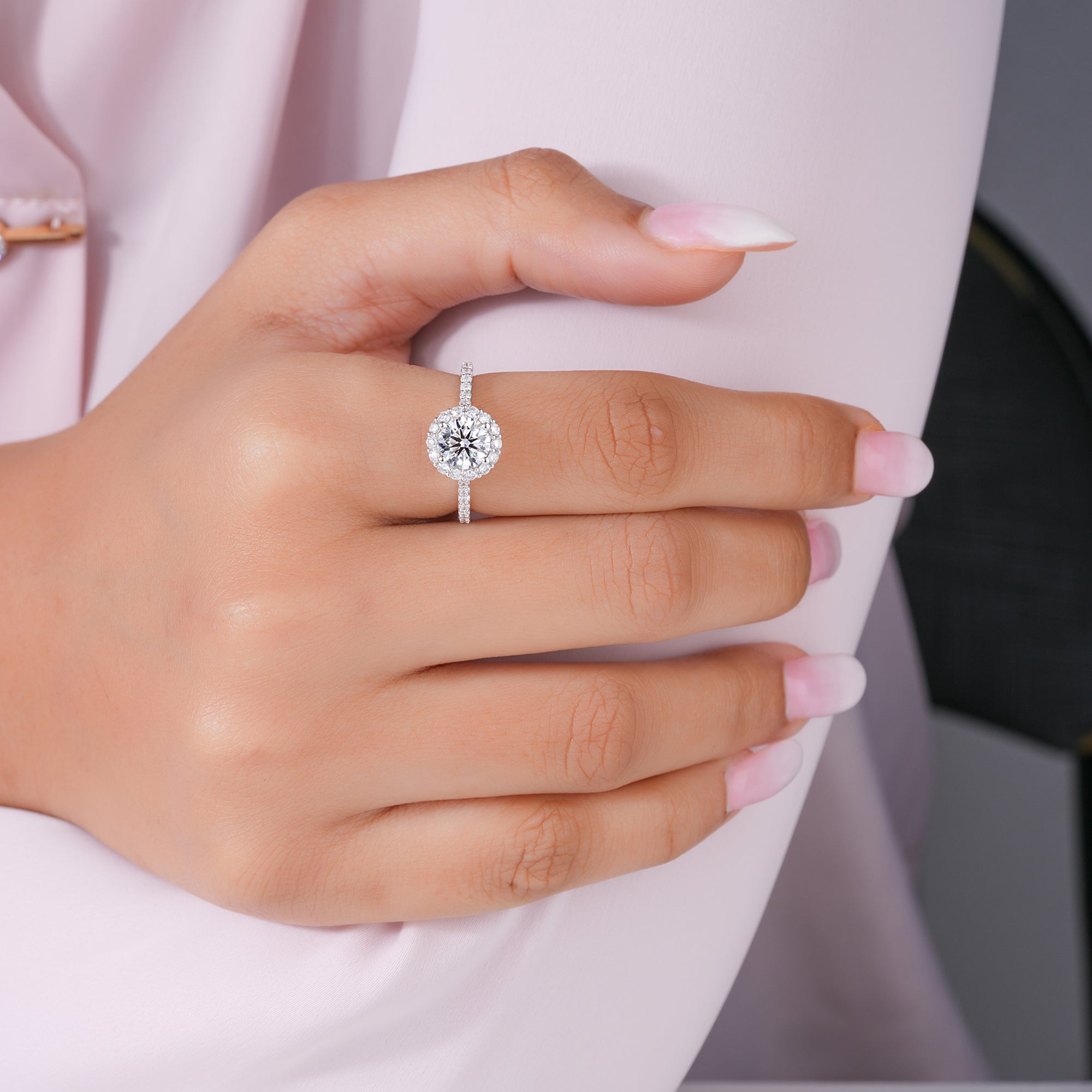 1.0 CT Round Cut  Diamond , Halo & Pave Engagement Ring