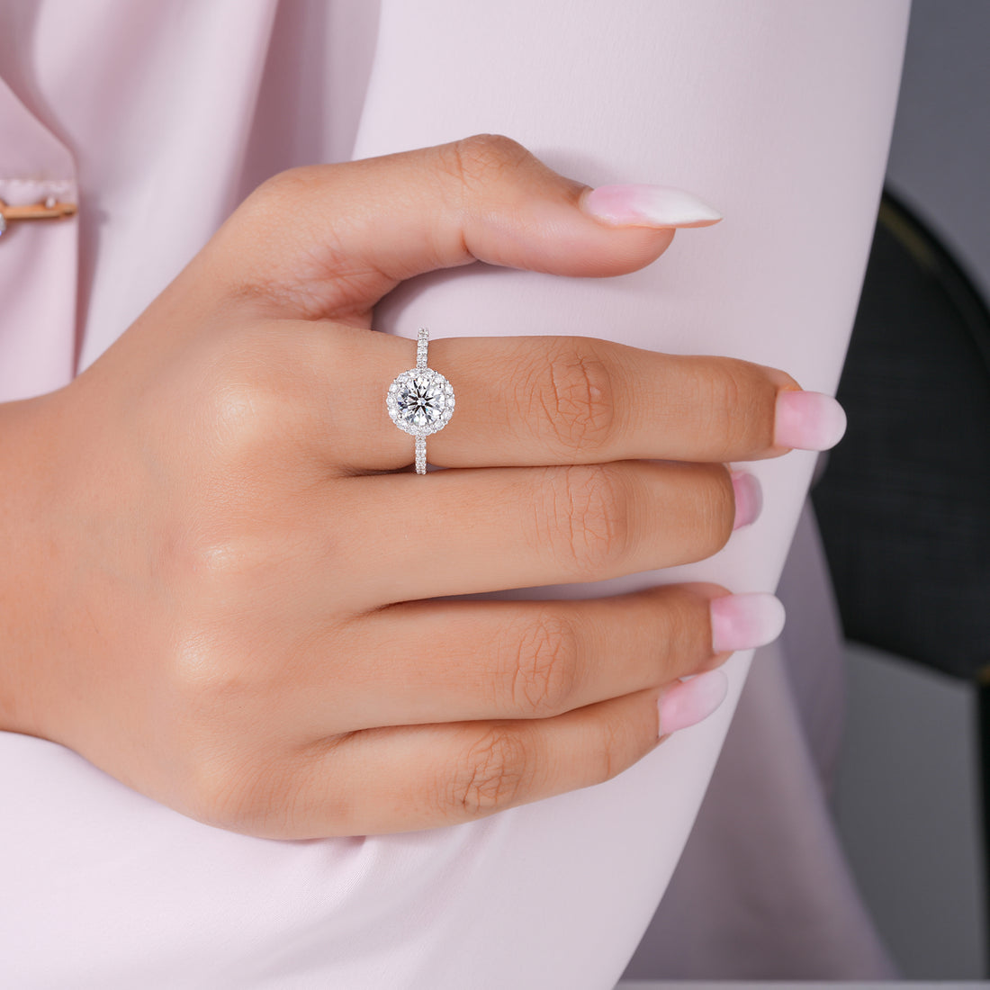 1.0 CT Round Cut  Diamond , Halo & Pave Engagement Ring