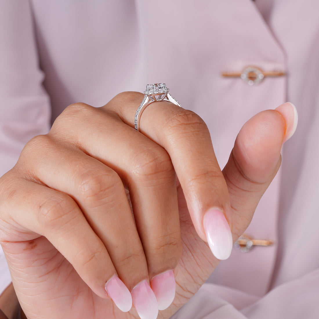 1.0 CT Round Cut  Diamond , Halo & Pave Engagement Ring