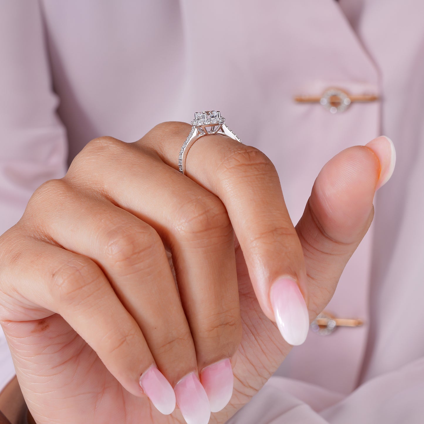 1.0 CT Round Cut  Diamond , Halo & Pave Engagement Ring